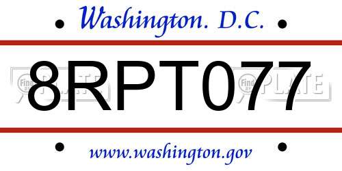 8RPT077 District Of Columbia License Plate