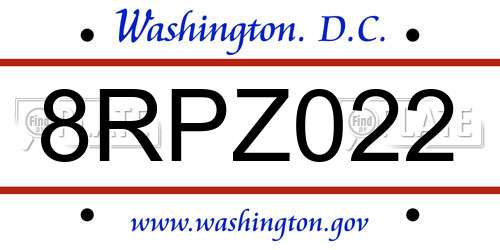 8RPZ022 District Of Columbia License Plate