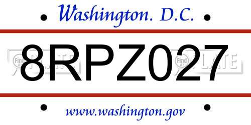 8RPZ027 District Of Columbia License Plate