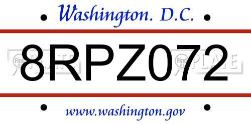 8RPZ072 District Of Columbia License Plate