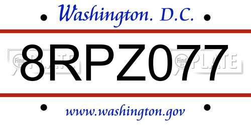 8RPZ077 District Of Columbia License Plate