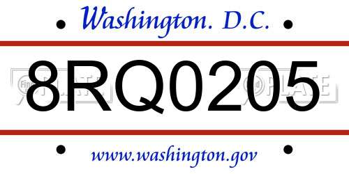 8RQ0205 District Of Columbia License Plate