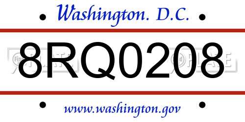 8RQ0208 District Of Columbia License Plate