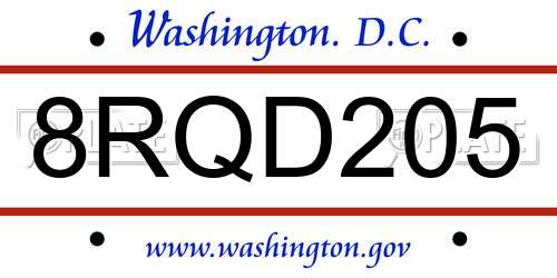 8RQD205 District Of Columbia License Plate