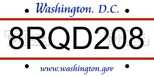 8RQD208 District Of Columbia License Plate