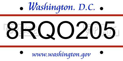 8RQO205 District Of Columbia License Plate