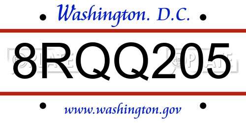 8RQQ205 District Of Columbia License Plate