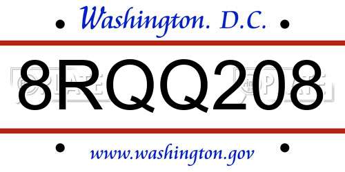 8RQQ208 District Of Columbia License Plate