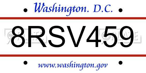 8RSV459 District Of Columbia License Plate
