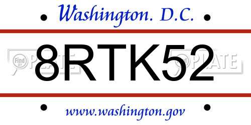 8RTK52 District Of Columbia License Plate