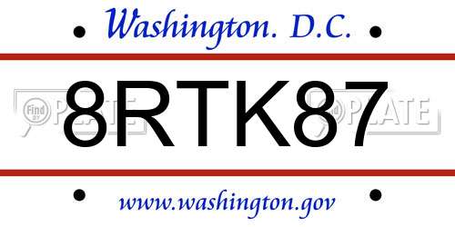 8RTK87 District Of Columbia License Plate