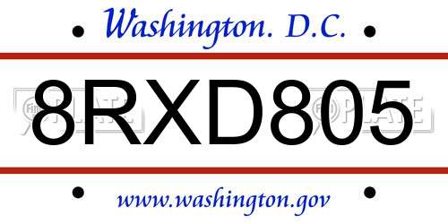 8RXD805 District Of Columbia License Plate