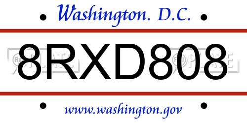 8RXD808 District Of Columbia License Plate