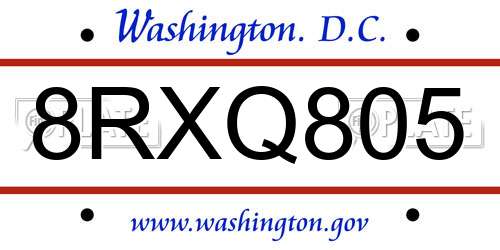 8RXQ805 District Of Columbia License Plate