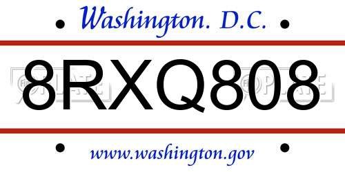 8RXQ808 District Of Columbia License Plate