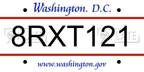 8RXT121 District Of Columbia License Plate