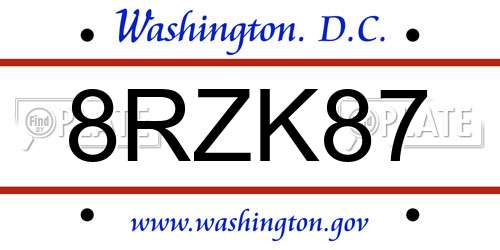 8RZK87 District Of Columbia License Plate