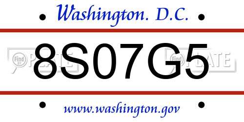 8S07G5 District Of Columbia License Plate