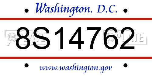 8S14762 District Of Columbia License Plate