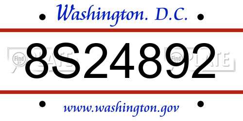 8S24892 District Of Columbia License Plate