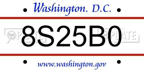 8S25B0 District Of Columbia License Plate