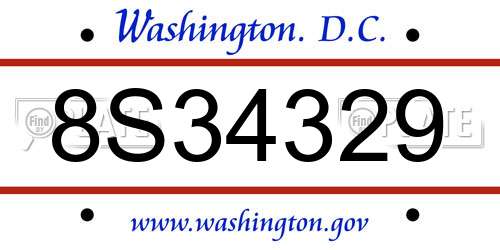 8S34329 District Of Columbia License Plate