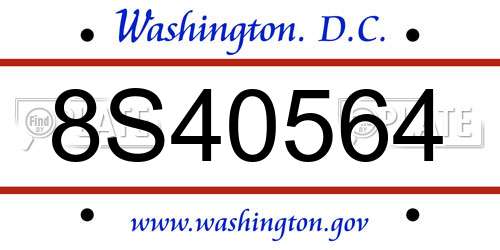 8S40564 District Of Columbia License Plate