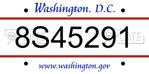 8S45291 District Of Columbia License Plate