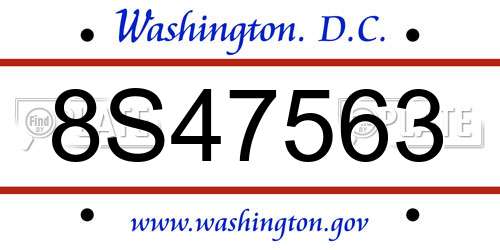 8S47563 District Of Columbia License Plate