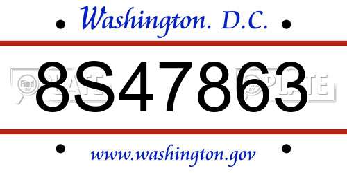 8S47863 District Of Columbia License Plate
