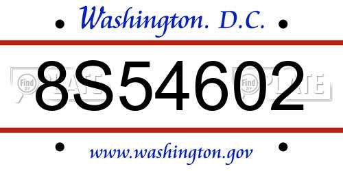 8S54602 District Of Columbia License Plate