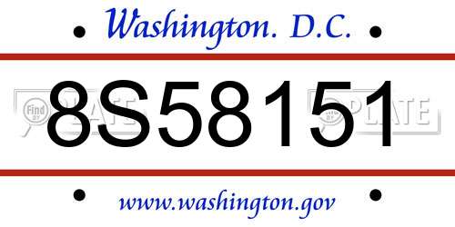 8S58151 District Of Columbia License Plate