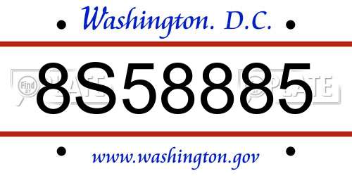 8S58885 District Of Columbia License Plate