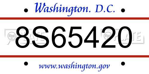 8S65420 District Of Columbia License Plate