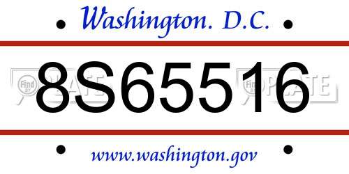 8S65516 District Of Columbia License Plate