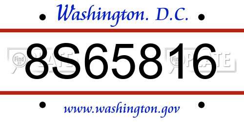 8S65816 District Of Columbia License Plate