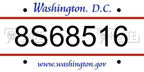 8S68516 District Of Columbia License Plate