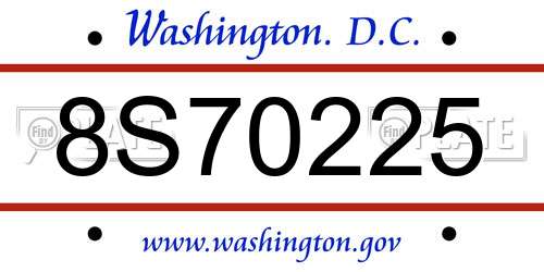 8S70225 District Of Columbia License Plate