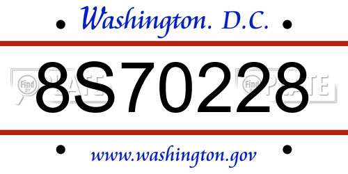 8S70228 District Of Columbia License Plate
