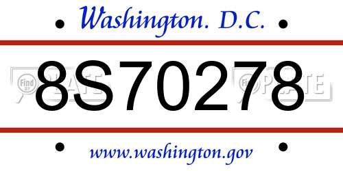 8S70278 District Of Columbia License Plate
