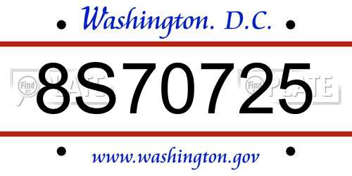 8S70725 District Of Columbia License Plate