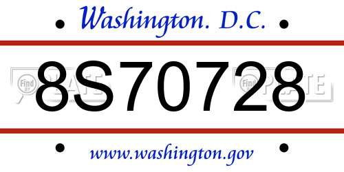 8S70728 District Of Columbia License Plate