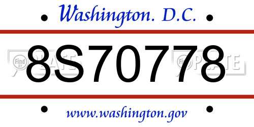 8S70778 District Of Columbia License Plate