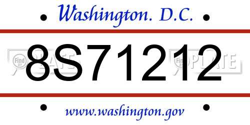 8S71212 District Of Columbia License Plate