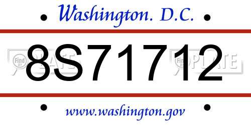 8S71712 District Of Columbia License Plate