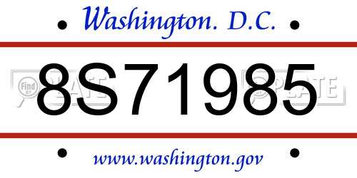 8S71985 District Of Columbia License Plate