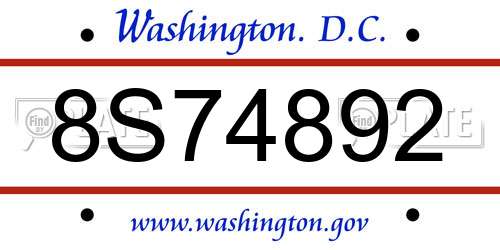 8S74892 District Of Columbia License Plate