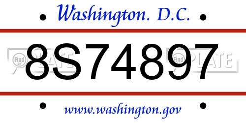 8S74897 District Of Columbia License Plate