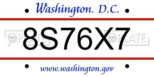 8S76X7 District Of Columbia License Plate