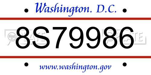 8S79986 District Of Columbia License Plate